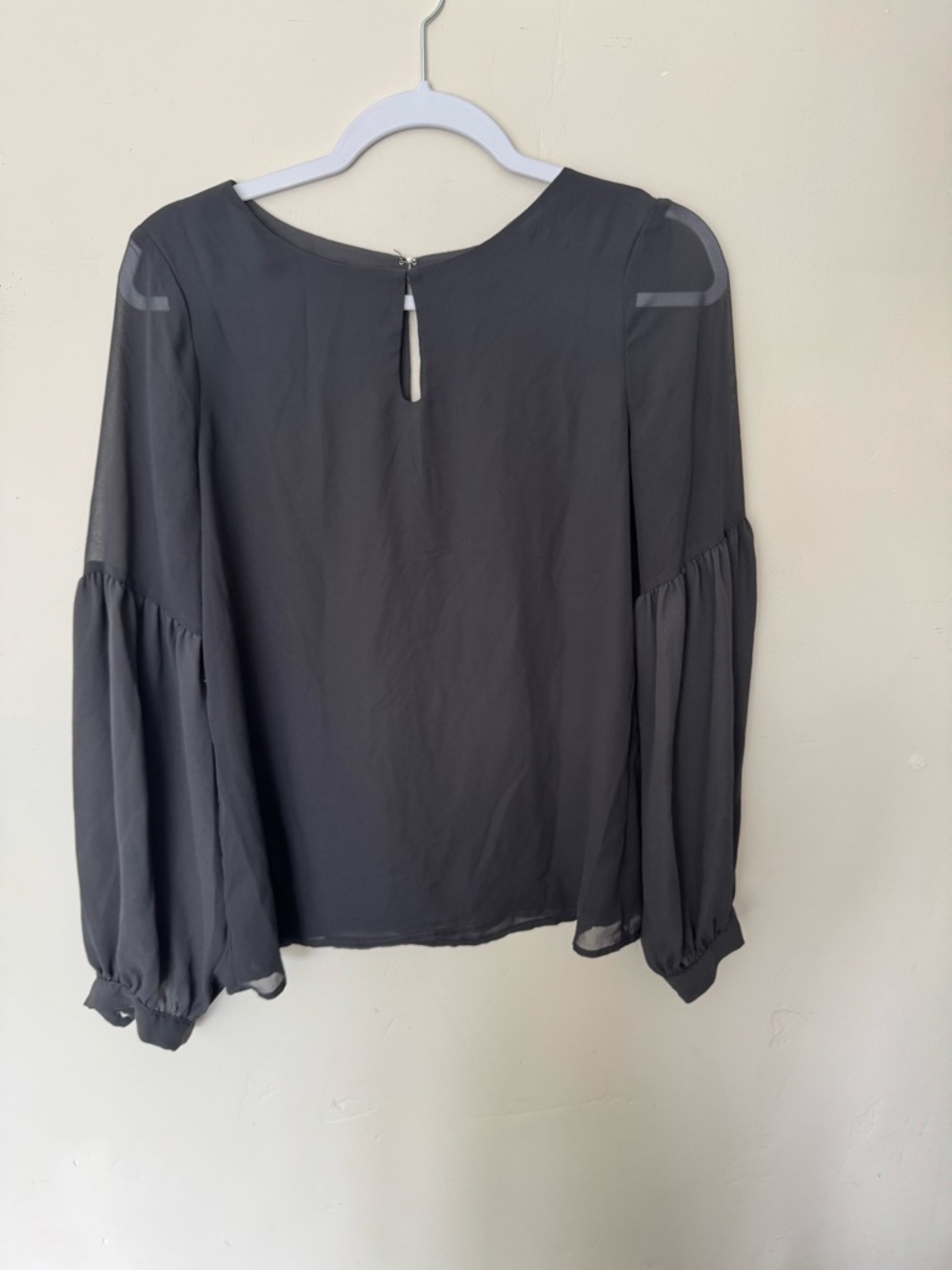 Express Charcoal Gray Sheer Long-Sleeve Blouse